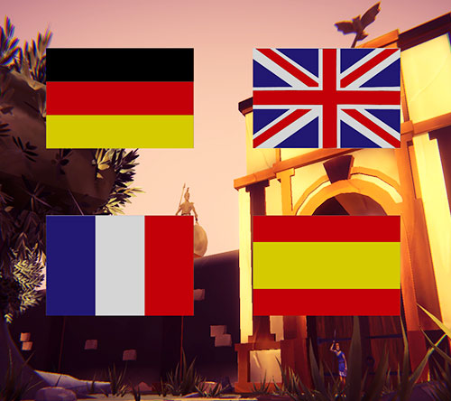 Vier Flaggen: Deutschland, UK, Spanien, Frankreich