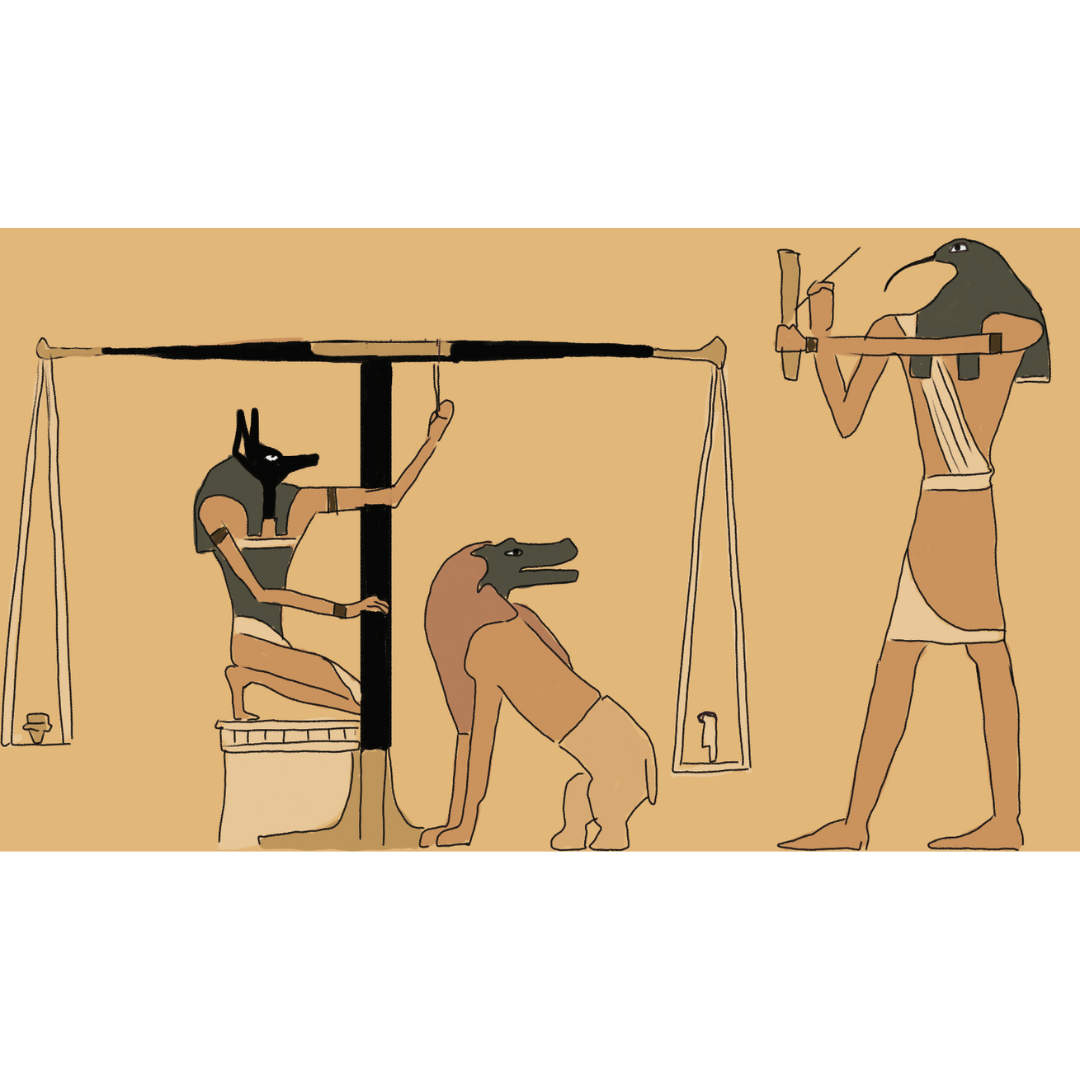 aegyptische goetter mythologie Das Totengericht in der agyptischen Mythologie. Es stellt eine Waage dar, die das Herz des Toten gegen die Feder der Goettin Maat aufwiegt.