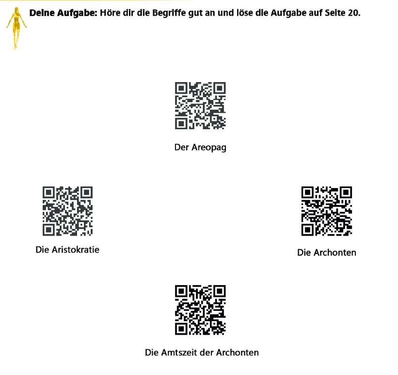 Audio QR-Code Aufgabe Audio QR-Codes um Begriffe aus dem alten Athen: Aristokratie - Areopag -