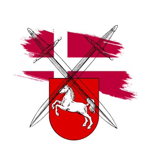 die daenische und das niedersaechsische Wappen. Davor kreuzen sich zwei Schwerter, als Symbol für die kriegerische Auseinandersetzung.