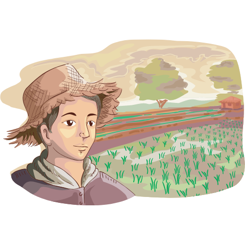 Die Dreifelderwirtschaft Zeichnung eines Bauern. Im Hintergrund ist ein Feld zu sehen.