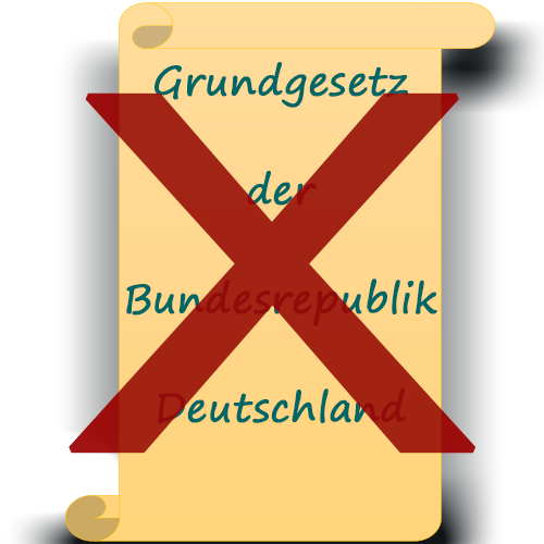 Der Schriftzug Grundgesetz ist durchgestrichen